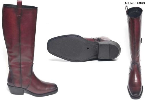 Burgundy Knee High Zipper Closure Leather Boot