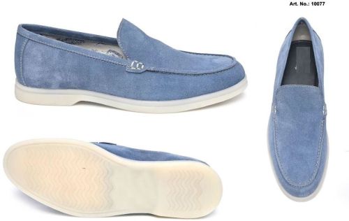 Light Blue Real Leather Suede Comfort Slip On Casual Shoes