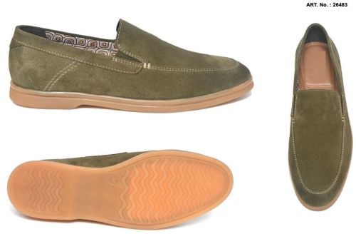Olive Green Real Leather Suede Comfort Slip On Casual Shoes