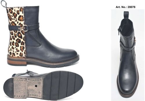 Women Black Ankle Length Boot with Leopard Print Back