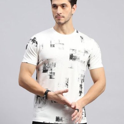 Mens Printed Round Neck Half Sleeves T Shirt