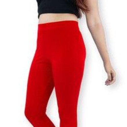 Red Cotton Lycra Ankle Leggings