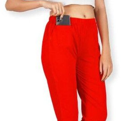 Red Women Cotton Lycra Trendy Pant