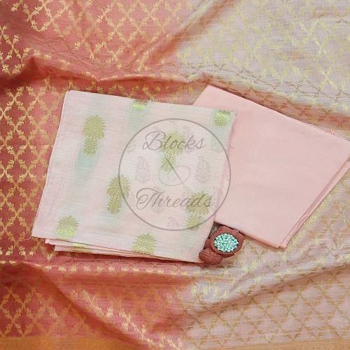 Banarsi Cotton Kota Peach Suit Material with Multi Colour Kota Dupatta