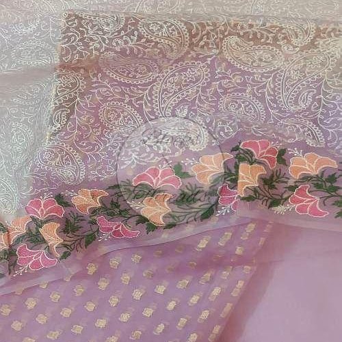 Banarsi Organza Silk Mauve Suit Material