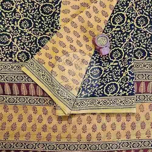Black and Mustard Bagh Print Cotton Suit Material