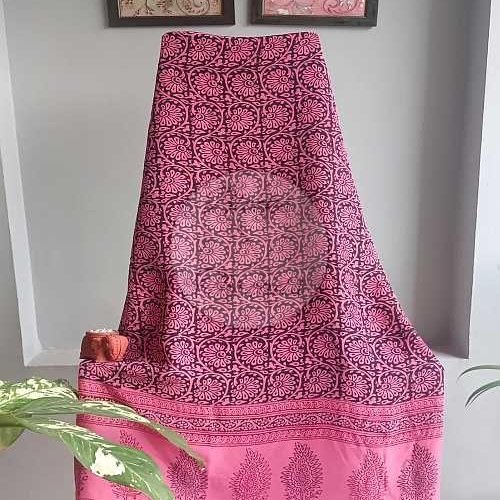 Black and Pink Bagh Print Crepe Kurti Fabric