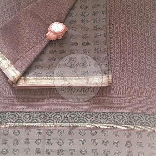 Brown Black and Maroon Maheshwari Bagh Print Suit Material