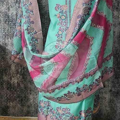 Green and Rani Jacquard Weaved Chanderi Suit Material