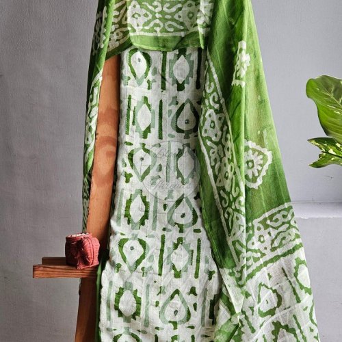 Green Batik Print Handloom Cotton Suit with Dupatta