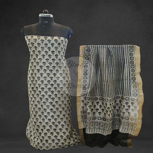 Grey Bandhani Cotton Suit Material with Mul Cotton Dupatta