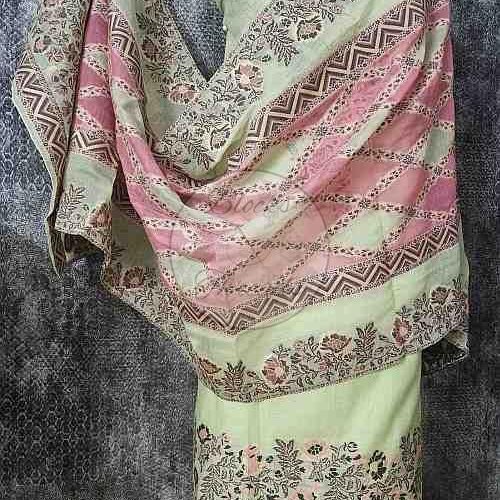 Limegreen and Pastelpink Jacquard Weaved Chanderi Suit Material