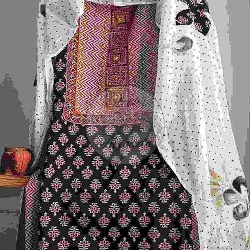 Maroon and Black Gamthi Print Cotton Suit