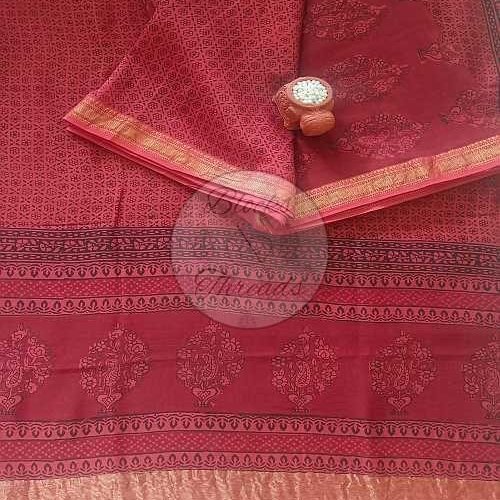 Maroon and Black Maheshwari Bagh Print Suit Material