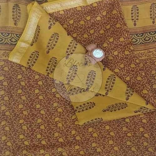 Mustard Red and Black Maheshwari Bagh Print Suit Material