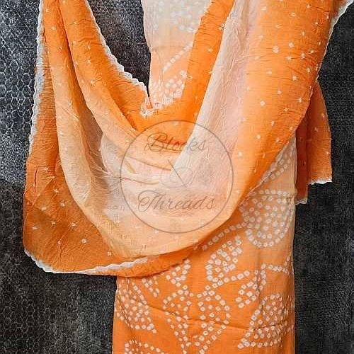 Orange Bandhani Cotton Suit Material with Mul Cotton Dupatta