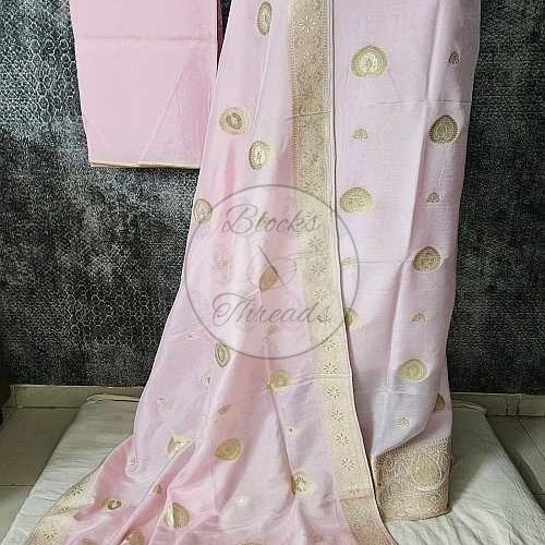 Pink Shimmer Soft Silk Banarsi Suit Material