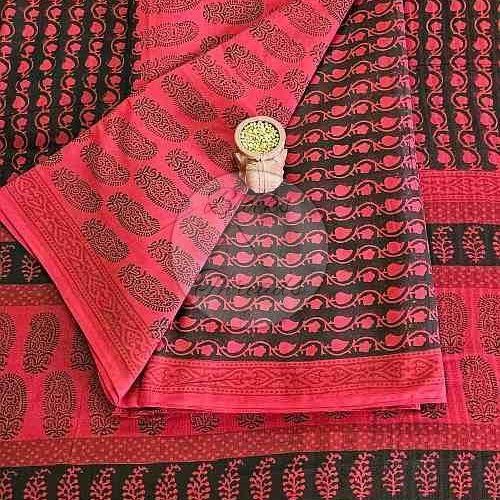 Red and Black Bagh Print Cotton Suit Material