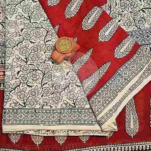 Red and White Bagh Print Cotton Suit Material