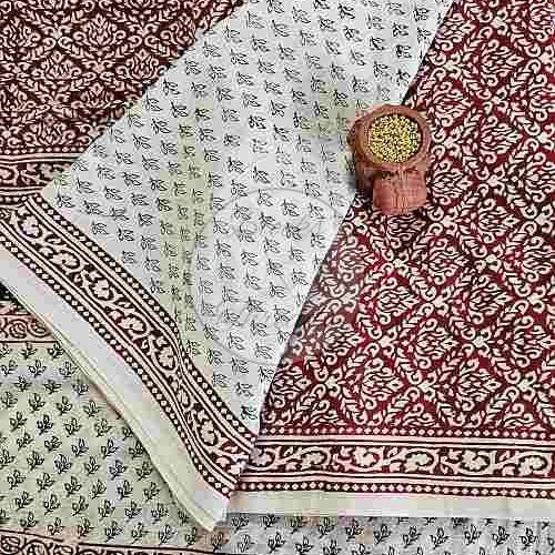 Red White and Black Bagh Print Cotton Suit Material