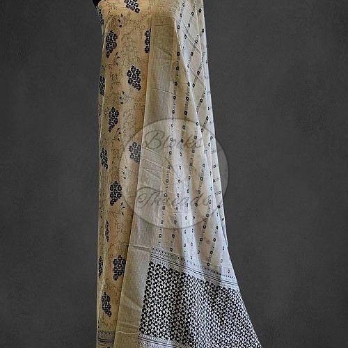 White and Black Premium Cotton Banarsi Resham Weave Suit Material
