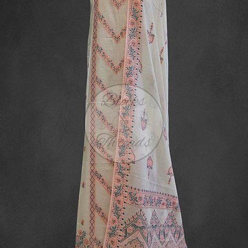 White Peach and Grey Premium Cotton Banarsi Resham Weave Suit Material