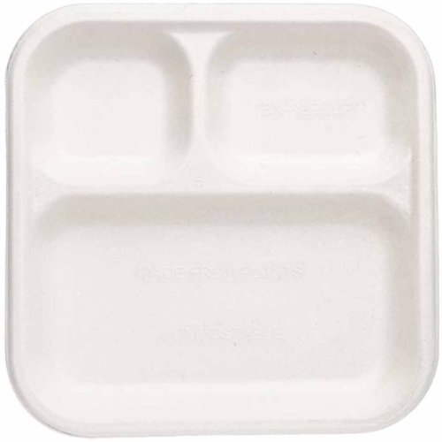 10 Inch Square 3CP Sugarcane Bagasse Biodegradable Disposable Plate