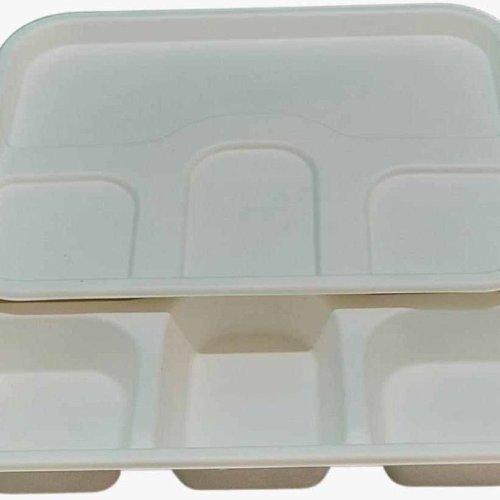 4 Compartment Sugarcane Bagasse Biodegradable Disposable Meal Tray Without Lid