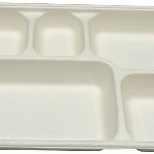 5 Compartment Sugarcane Bagasse Biodegradable Disposable Meal Tray Without Lid