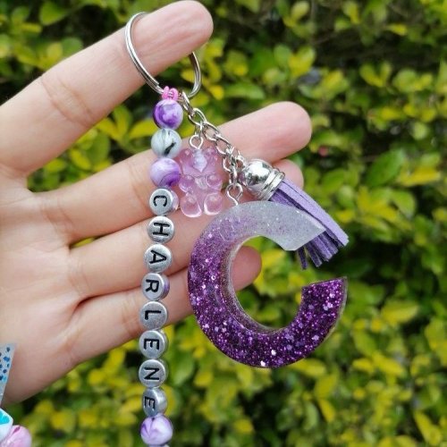 Personalized Name Initial Resin Keychain
