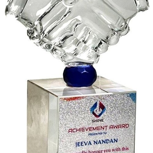 Crystal Handshake Achievement Award Trophy