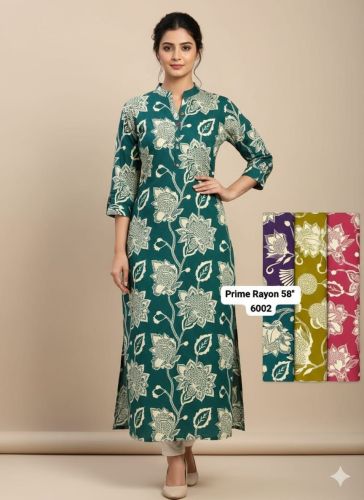 Ladies Long Printed Rayon Kurti