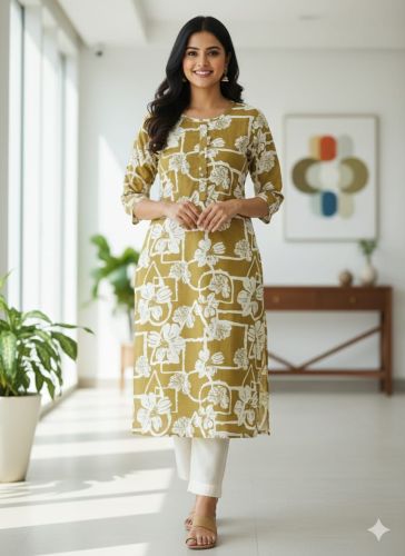 Ladies Round Neck Printed Rayon Kurti