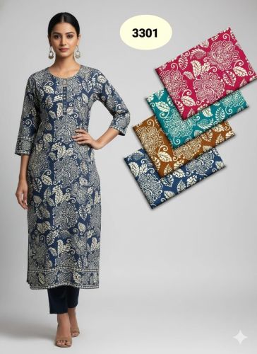 Round Neck Ladies Printed Rayon Kurti
