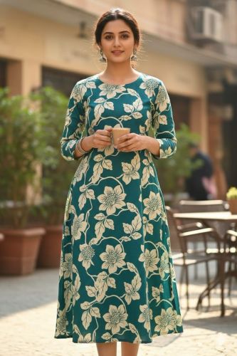 Women Half Sleeve Printed Rayon Kurti
