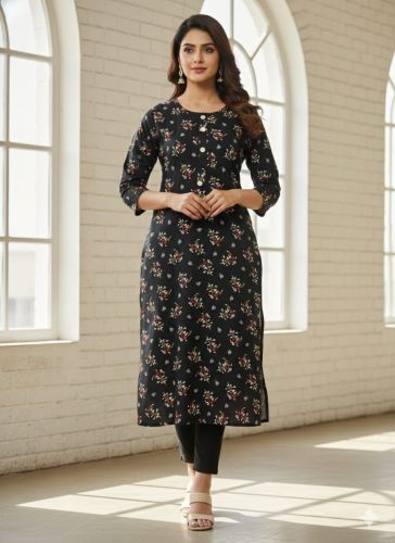 Women Hand Print Rayon Kurti