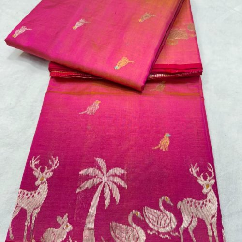 Handloom Meena Kari  Work Full Boota Pattu Soft Silk Saree