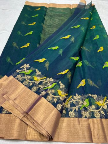 Pure Chanderi Handloom Katan Organza Silk Saree