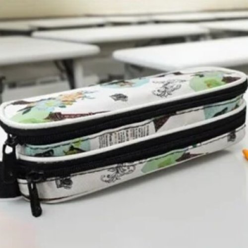 Printed Double Zipper Fabric Pencil Pouch