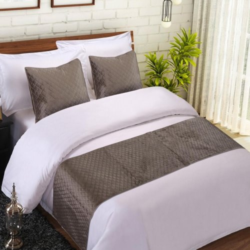 Grey Quilted Velvet Bed Runner Set with Two Matching Cushion Covers