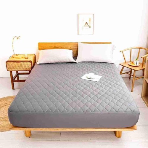 Grey Terry Cotton Fitted Mattress Protector