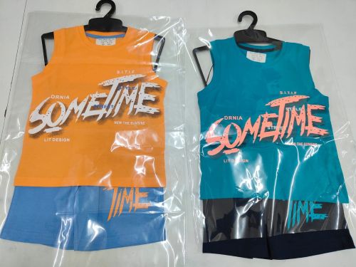 Boys Sleeveless Printed Cotton T-Shirt Shorts Set