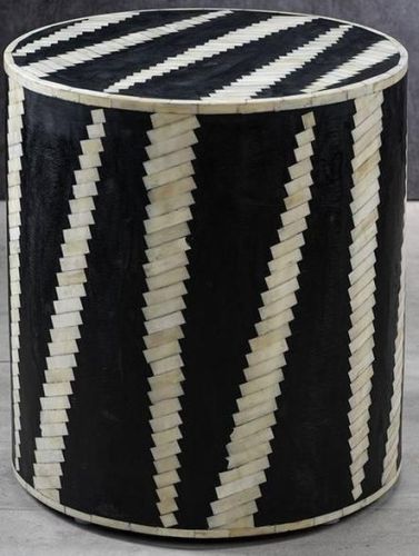 Black White Handcrafted Bone Inlay Side Stool