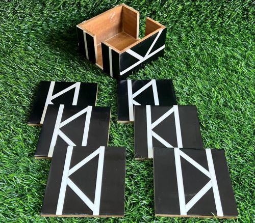 Black White Resin Lining Coaster Set with Holder