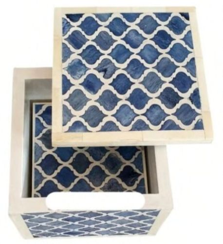 Blue Bone Inlay Tea Coaster Set with Holder