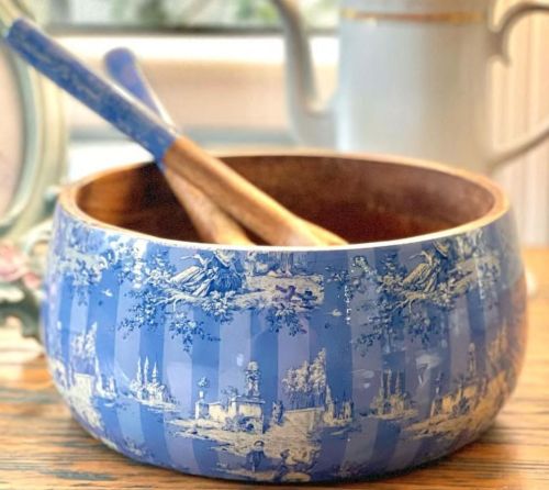 Blue Dior Design Mango Wood Salad Bowl Set