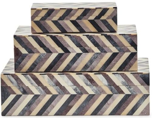 Chevron Mother of Pearl Mosaic Storage Box Set