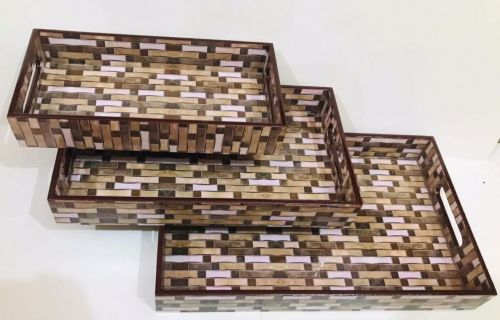 Floral MDF Resin Rectangular Serving Tray Set