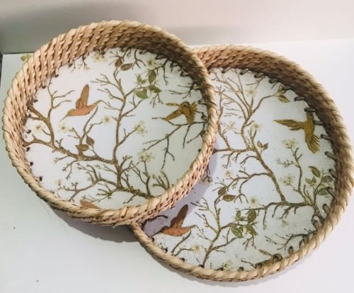 Floral Round MDF Resin Serving Tray Set