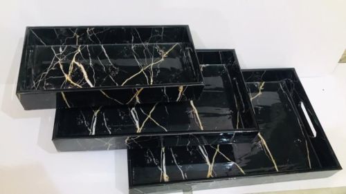 Handmade Black MDF Resin Rectangular Serving Tray Set